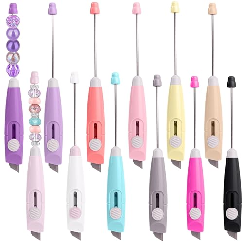 Frinnovan 12 Pack Beadable Letter Opener Blanks - Metal Envelope Slitters in 12 Assorted Colors