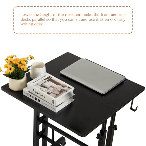 SIDUCAL 23.62" Black Mobile Standing Desk Converter with Wheels, Adjustable Sit-Stand Workstation