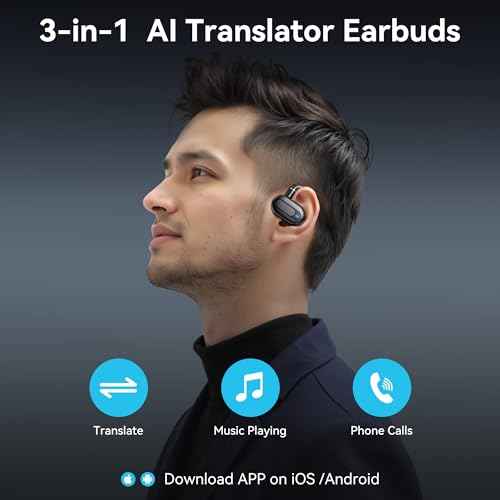 AI Language Translation Earbuds, 3-in-1 Instant Translator Earbuds with 163 Languages Wireless Bluetooth Two Way Online Voice Translation Device for Travel Business Learning