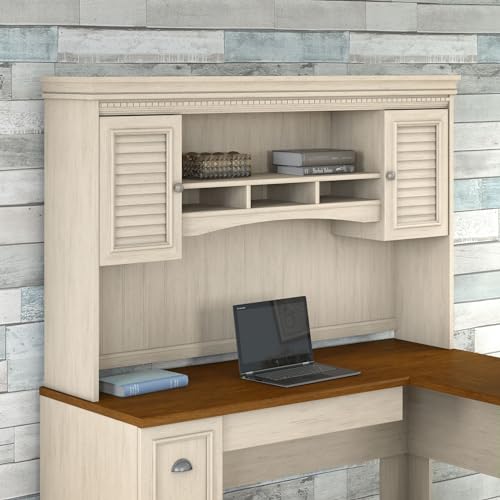 Bush Fairview 60W Hutch for L‑Shaped Desk – Antique White with Shelves & Cabinets