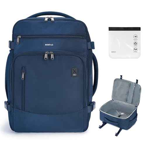 ECOHUB Travel Backpack for Men, 18x14x8 Spirit Airlines Personal Item Bag with Clear Toiletry Bag, Laptop Carry on Backpack with USB Port, Airline Approved Under Seat 14 Pockets 30L, Blue