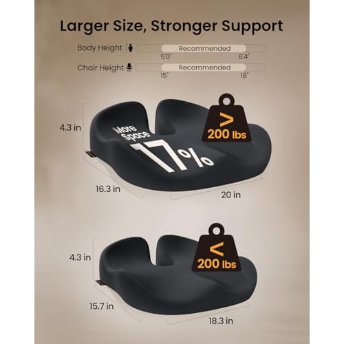 ProtoArc Extra Large Seat Cushions for Office Chairs, Ergonomic Memory Foam Seat Cushion for Home, Extra Cover, Car Seat Cushions for Driving, Pressure Relief Pad for Sciatica - Black