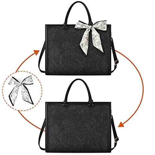 Laptop Bag for Women 15.6 Inch Tote Waterproof Leather Computer Business Lightweight Office Briefcase Large Capacity Handbag Shoulder Black