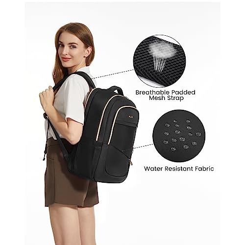 LOVEVOOK Laptop Backpack for Women, 17 Inch Black Business Travel Backpacks with USB Port, Water Resistant Work Teacher Computer Bag, Stylish Daypack