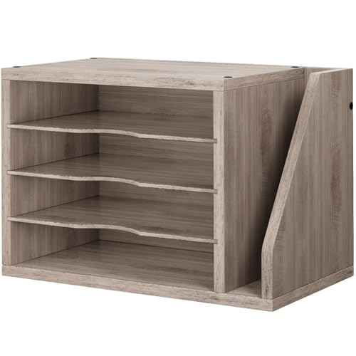 File Organizer Desktop, Wood Desk Organizer with 3 Adjustable Shelves, Mail Paper Sorter for Office, Home, File Holders for Envelopes, Mail Supplies or Magazines, Greige