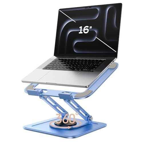 Adjustable Laptop Stand, Computer Stand with 360 Rotating Base, Ergonomic Laptop Riser Mount for Desk Foldable Protable Computer Desk Fits with MacBook Pro Air (10-16") - Blue