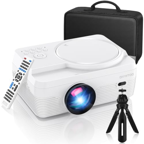 Dxyiitoo White Full HD WiFi Bluetooth Portable DVD Projector with Built-in DVD Player
