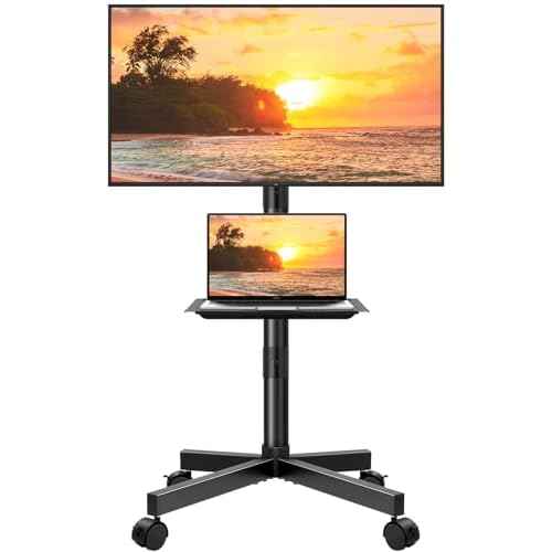 KKTONER Mobile TV Cart for 23 to 65 inch LCD LED Flat Screen/Curved TVs Floor TV Stand on Wheels with Height Adjustable Shelf Max VESA 400x400mm Rolling Floor TV Trolley Holds up to 88lbs