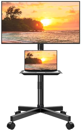 KKTONER Mobile TV Cart for 23-65 Inch LCD/LED TVs, Height-Adjustable Floor TV Stand, 88 lbs