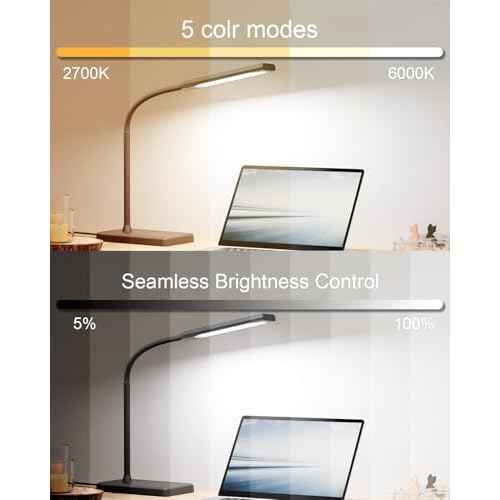 Adjustable LED Desk Lamp with Wireless Charging & Touch Control | 5 Colors & 6 Brightness Levels Eye-Caring Office Light with Memory & Timer