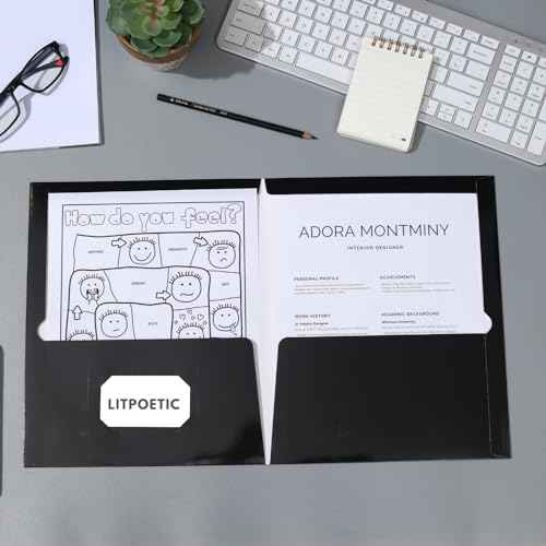 100 Pack 2 Pocket Glossy Laminated Paper Folders Letter Size First Day of School Presentation Folder Bulk Back to School Items for School Supplies Teacher Office Business Home - Black