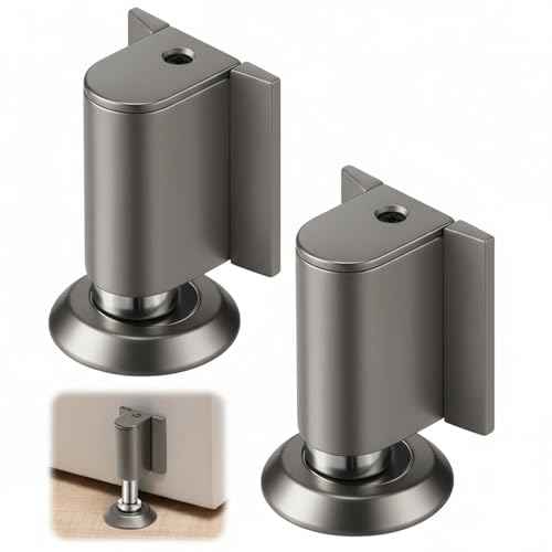2 Pack Adjustable Magnetic Door Stoppers, Drilled Mount or No Drill Invisible Doorstops for Inside Door with Installation Screws and Adhesive Stickers, Protects Wall from Damage (Gray)