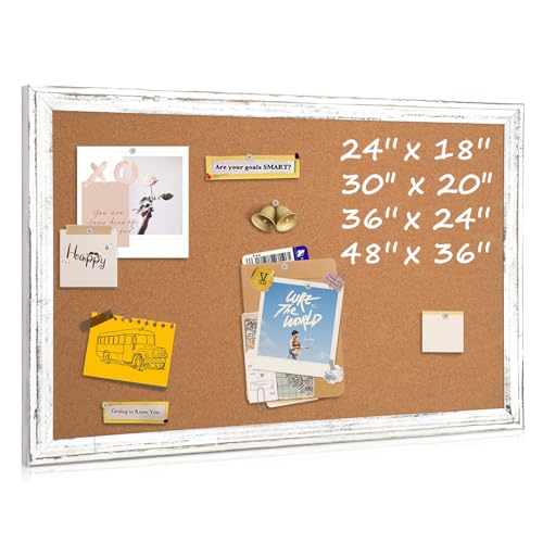 QUEENLINK White Frame Cork Board Bulletin Board 36x24 Inches Wall Organizer