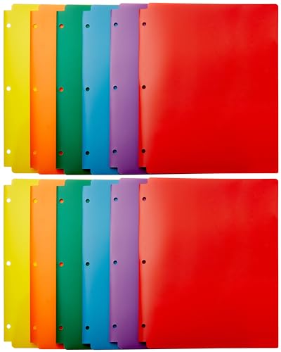 12-Pack Plastic 3-Hole Punch Folders with 2 Pockets for 8.5 x 11 Documents