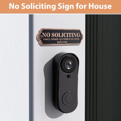 Frohllia Brass No Soliciting Sign - 5x1.6 Inch Elegant House & Office Door Plaque