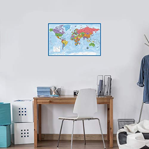 Palace Learning Blue Laminated World Map Poster - 18x29 Wall Chart