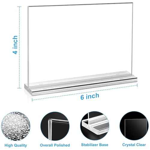 EHWINE Acrylic Sign Holder 4 x 6 Horizontal, 20 Pack Double-Sided Stand up Table Top Sign Holders, Clear Acrylic Picture Frame Menu Flyer Paper Holder Display Stand for Cashier Counter Restaurant Office Wedding Party