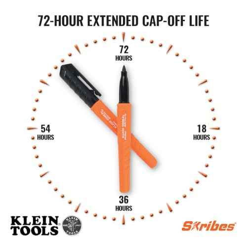 Klein Tools 8610112 Skribes Fine Tip Permanent Markers, Professional-Grade Ink, Multi-Surface Jobsite Marker for Wet, Dry and Oily Surfaces, Black, 12-Pack