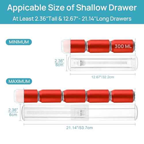 Vtopmart 4 Pack Shallow Drawer Dividers, 2.36" High 12.67"-21.14" Adjustable Expandable Kitchen Drawer Organizer, Clear Plastic Organizer Separators for Flatware, Utensil, Cutlery, Underwear, Clothes