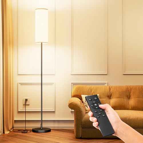 Keepsmile LED Floor Lamps for Living Room,Dimmable Floor Lamp with Remote,Custom Tall Lamp for Bedroom with 12W LED Bulb,Pole Light with Lamp Shade Foot Switch,Modern Standing Lamps for Office Dining