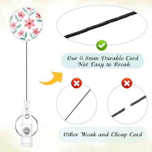 BESARME 3 Pack Badge Reels Retractable Badge Clip with Key Ring Retractable Badge Holders for Office Worker Teacher Nurse Student£¨Flower£©