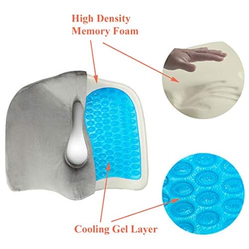 Tektrum Orthopedic Cool Gel Enhanced Seat Cushion, Gel Memory Foam Coccyx Cushion for Back Pain, Sciatica, Tailbone, Prostate, Sitting Long Hours -Office, Home, Car, Plane, Wheelchair (02NJ-Grey)