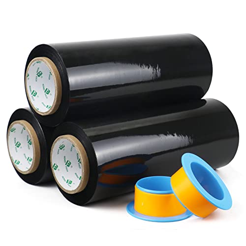 BOMEI PACK Black Stretch Wrap Industrial Strength with Plastic Handle