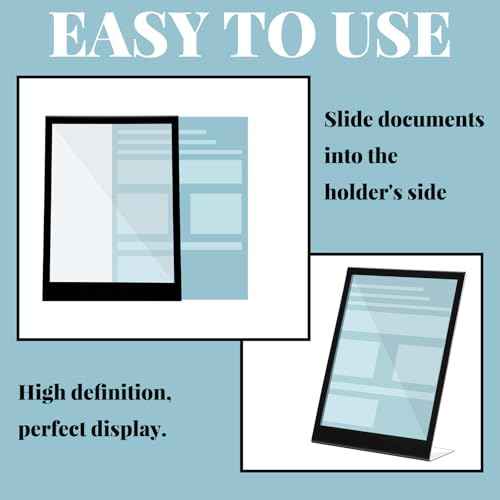 Kathfly 5 Pack Black Acrylic Sign Holder 8.5 x 11 - Slant Back Tabletop Display Stand for Menus, Flyers, Posters, Pricing & Event Signs - Durable Countertop Frame for Restaurant, Retail & Office