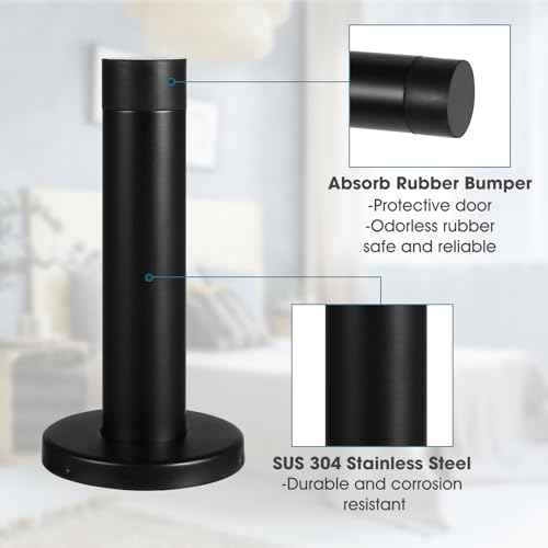 24Pcs Door Stopper, 3.5 Inch Heavy Duty 304 Stainless Steel Door Stop with Rubber Tip, Wall Mounted Door Stopper for Wall Protection, Sound Dampening, Matte Black