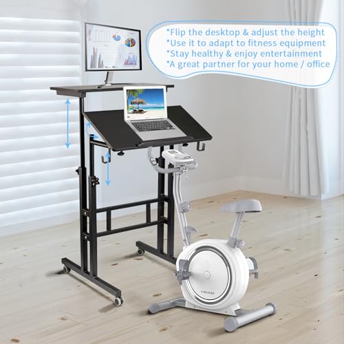 SIDUCAL 23.62" Black Mobile Standing Desk Converter with Wheels, Adjustable Sit-Stand Workstation