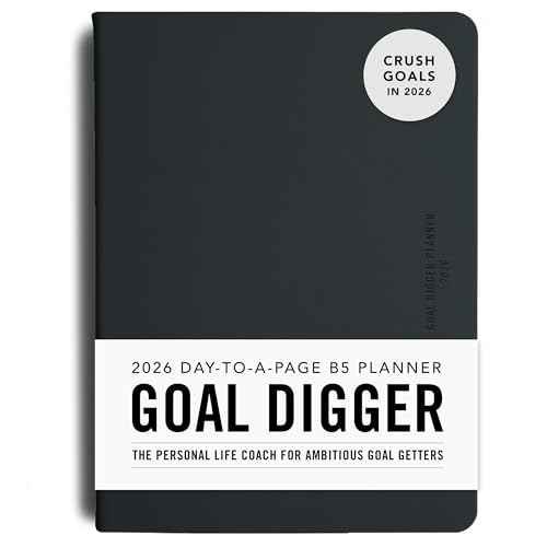 MI GOALS Goal Digger Daily Planner 2026 | Dated Journal for Gratitude, Progress & Habit Tracking | Day-To-A-Page B5 (Black)