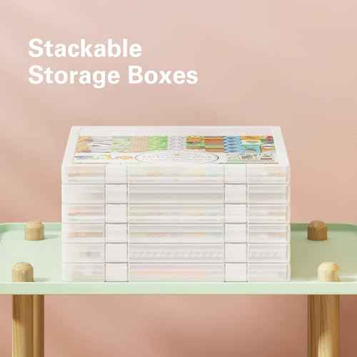 iBune 6 Pack 12x12 Paper Organizer, Scrapbook Paper Storage, Plastic Craft Organizers Storage, Art Supply Photo Sticker Storage Case, Inner Size 12.2 x 12.2 x 0.85 in