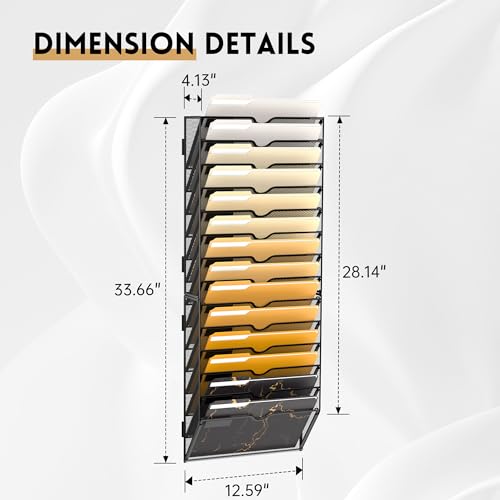 SUPEASY 14-Tier Wall File Holder Organizer Hanging Wall Files for Papers, Folders, Magazines, Assembly Needed, Wall Organizer for Clipboard, Black