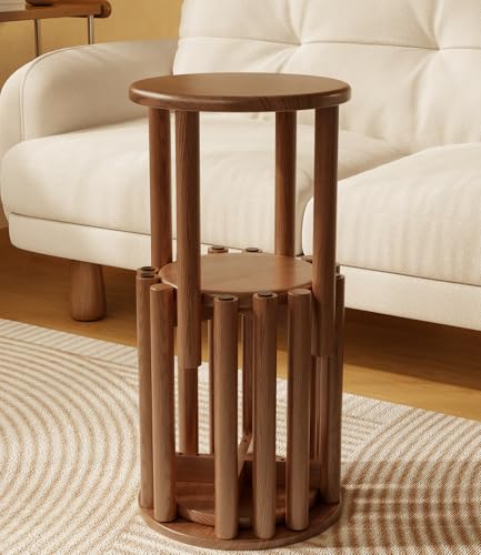 Walnut 4-Piece Solid Wood Stackable Stools Set – 18 Inch Interlocking Coffee Table Chairs
