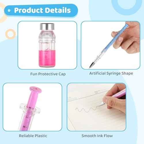 72PCS Syringe Pens Bulk, 0.5mm Gel Pens with Cap, Black Ink Syringe Ballpoint Pen for Nurses, Fun Imaginary Nurse Doctor Play Syringe Novelty Pen for Office School Party Favors
