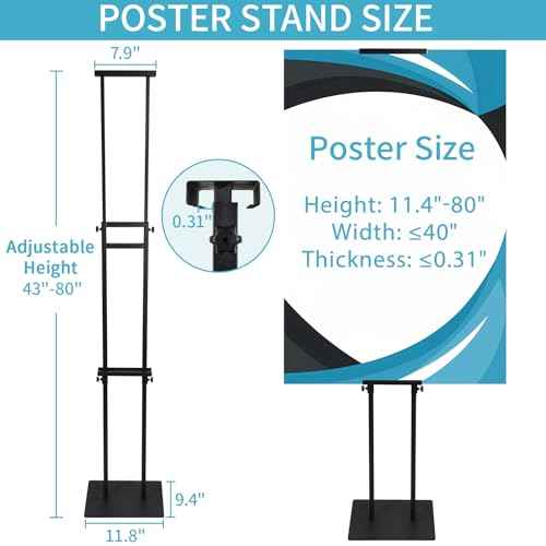 Poster Stand Heavy Duty - Adjustable Poster Stands for Display Foam Board, Double Sided Pedestal Floor Standing Sign Holder Height Up to 80 Inch, 1 Pack