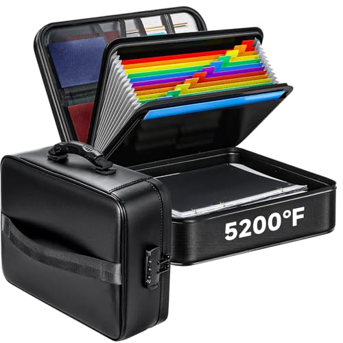 Fireproof Document File Organizer Bag, 5200¡ÆF Portable File Organizer with Lock, 16 Layer File Box Waterproof and Heat Insulated Safe Storage for Important Documents, Laptop, and Files and More