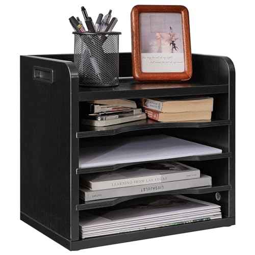 YMYNY Desktop File Organizer with Handle, Document Letter Mail Tray Sorter with 3 Adjustable Shelves, 5 Tiers Paper Holder for School Home Office Desk,Black,13.4 * 12.4 * 9.06" UHBC006B