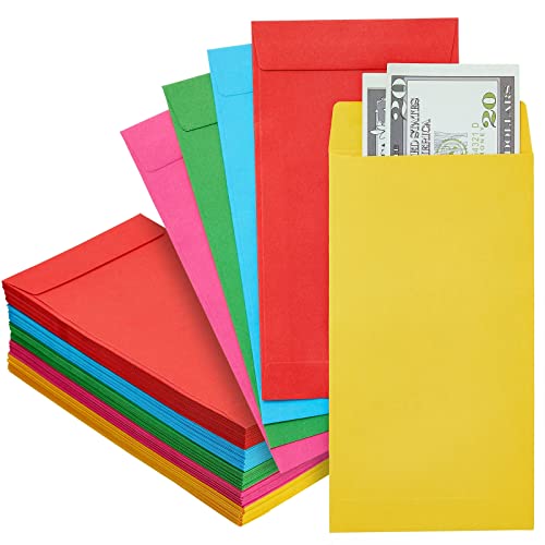 Multicolors 4 x 7 Inch Colorful Money Envelopes for Cash & Savings - 100 Pack