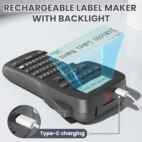 Industrial Label Maker Machine with-Tape, Handheld Label Maker Waterproof-Labels, Rechargeable Heat Shrink Labeler, Bluetooth Wire Cable Labeling Machine for Home Office Warehouse, LM1600