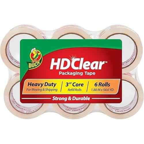 Duck HD Clear Packing Tape Refills - 6 Rolls of Strong Heavy Duty Packing Tape for Shipping and Moving, Boxes and Packaging - 1.88 In. x 54.6 Yards - 3" Core - Clear (441962)
