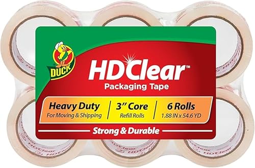 Duck Heavy Duty Clear Packing Tape Refill Rolls - 6 Rolls, 2 Inches Wide