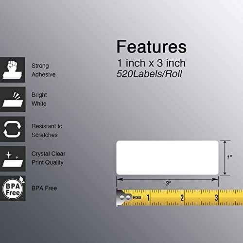 BETCKEY - 1" x 3" (25 mm x 76 mm) Barcode & Address Labels Compatible with Zebra & More Label Printer,Premium Adhesive & Perforated [10 Rolls, 5200 Labels]