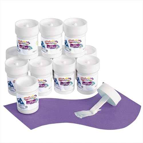 Colorations¢ç Tacky Craft Glue Classroom Pack Jars, Each with Built in Brush Applicator, Set of 12, Each 3oz, Thick & Strong Tacky Glue, Dries Clear, Use at School, Home, Office & Craft Projects