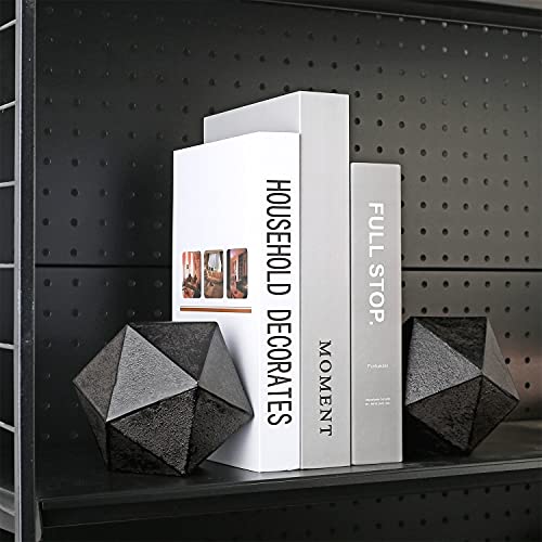 Ambipolar Geometric Cast Iron Bookends - Modern Black Decorative Book Holders Set of 2