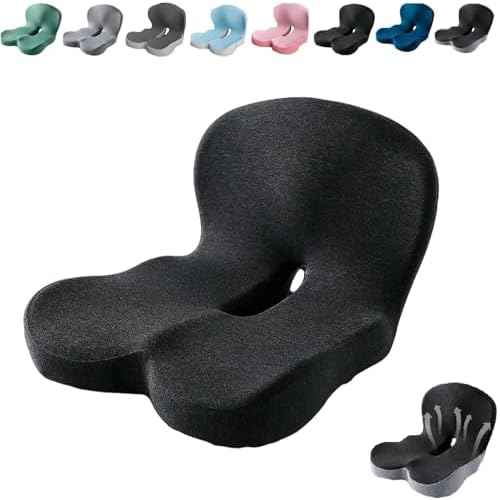 Back and Seat Cushion,Ergonomic Memory Foam L-Shaped Integrated Seat Cushions with Adjustable Strap,Ultra Breathable Non-Slip Design for Office Chair,Car,Wheelchair (Black)
