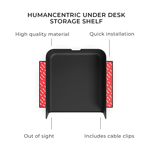 HumanCentric Under Desk Storage Shelf, Drawer Organizer for Office, Workstations, Tables, Sit Stand Desks, Gaming Setups, Mountable Storage Tray, Cable Management, Screw or Stick On, 2 Pack