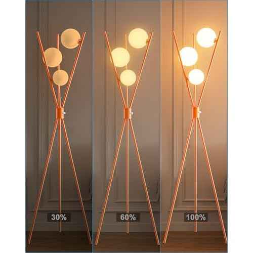 Lightdot Globe Standing Lamps Stepless Dimmable Tripod Floor Lamp with 3PCS 3000K G9 Bulbs Stable Base Orange Mid Century Modern Floor Lamp for Living Room/Bedroom