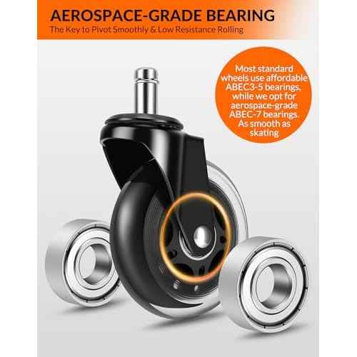 Office Chair Wheels, Outstanding Replacement Roller Blade Wheels for Office Gaming Desk Chairs - 3 Inch Caster Wheel Set of 5 Heady Duty Safe for Hardwood Floors and Carpet, Smooth & Quiet