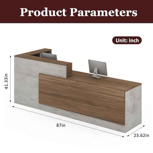 L-Shaped Reception Desk with Counter and Lockable Drawers and Storage,Modern Front Desk Reception Counter for Checkout, Lobby, Beauty Salon (Glacial Grey_A, Right_87*24 * 41IN)